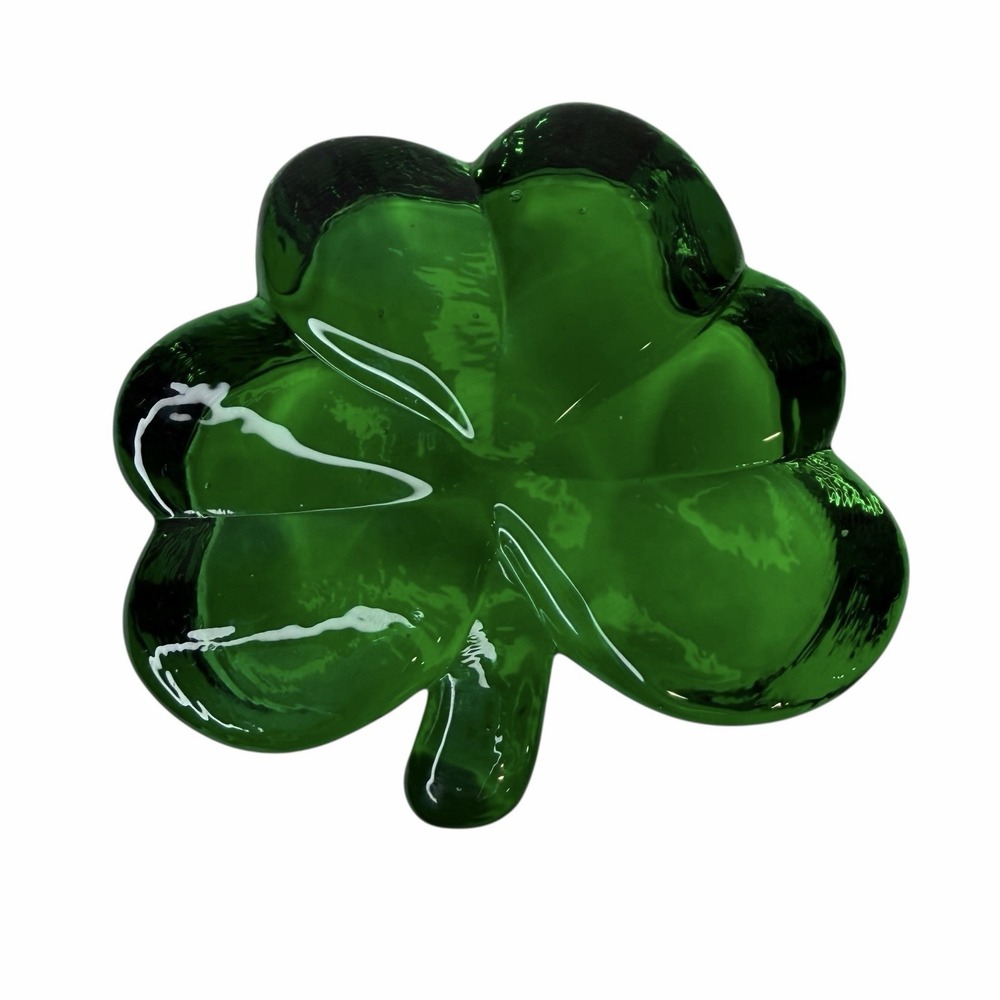 Green Irish Clover Art Glass Paperweight 3" Office Decor Desk Study St. Patricks